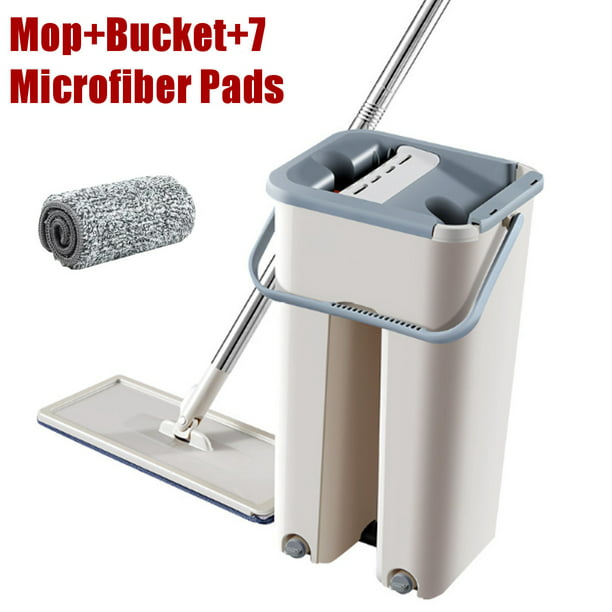 Microfiber Pads US Self Cleaning Drying Wringing Mop Bucket System Flat Floor